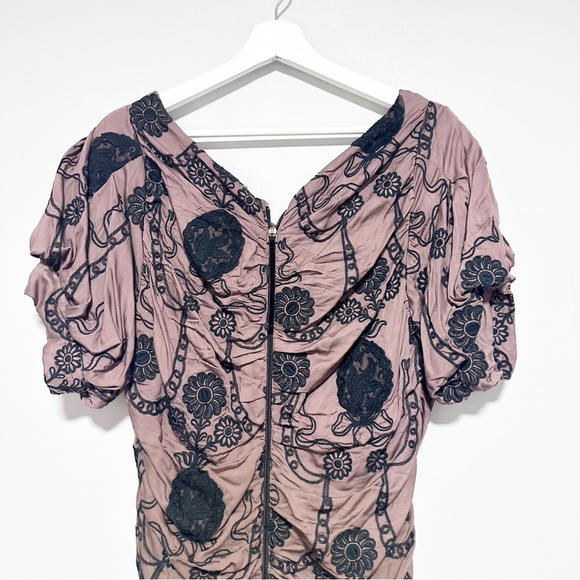 NWT Free People Ruched Women's Mini Dress with Floral Embroidery size L - Picture 9 of 13